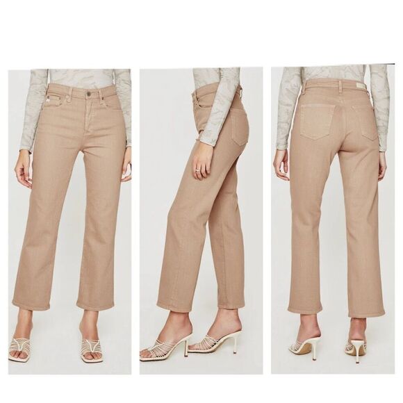 AG Adriano Goldschmied Kinsley high rise pop crop jeans Size 28 tan almond bisco - Picture 2 of 12